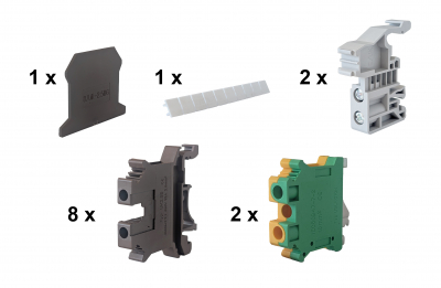 8 x 2.5mm & 2 x 2.5mm Earth Brown DIN Rail Terminal Kit