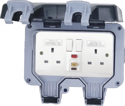IP66 Outdoor Switched Socket RCD Passive 2 Gang 13A