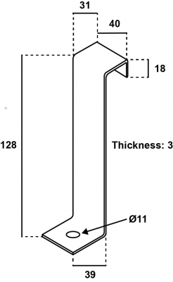 Cable Ladder Hold Down Bracket 128 x 31 x 39mm