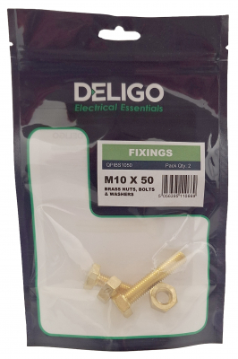 Brass Nuts, Bolts and Washers 10 x 50mm (Pack of 2)