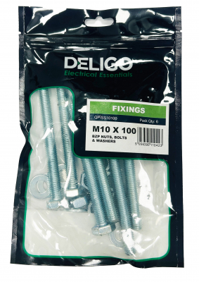 BZP Nuts, Bolts and Washers 10 x 100mm (Pack of 6)