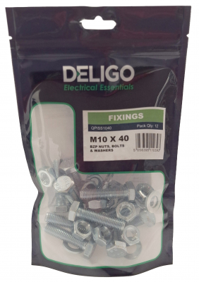 BZP Nuts, Bolts and Washers 10 x 40mm (Pack of 12)