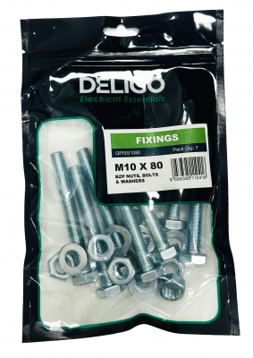 BZP Nuts, Bolts and Washers 10 x 80mm (Pack of 7)