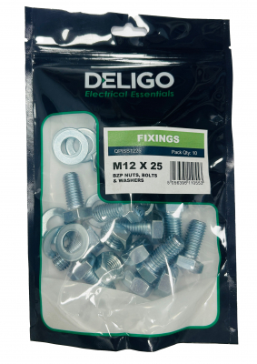 BZP Nuts, Bolts and Washers 12 x 25mm (Pack of 10)