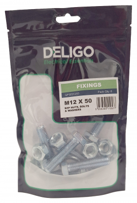 BZP Nuts, Bolts and Washers 12 x 50mm (Pack of 6)