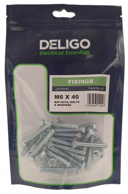 BZP Nuts, Bolts and Washers 6 x 40mm (Pack of 26)