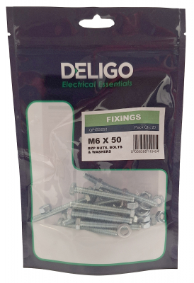 BZP Nuts, Bolts and Washers 6 x 50mm (Pack of 20)