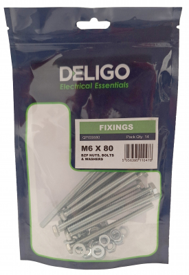 BZP Nuts, Bolts and Washers 6 x 80mm (Pack of 14)
