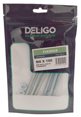 BZP Nuts, Bolts and Washers 8 x 100mm (Pack of 6)