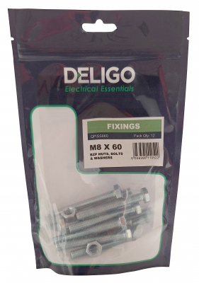 BZP Nuts, Bolts and Washers 8 x 60mm (Pack of 12)