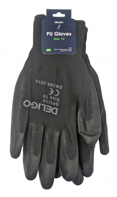 PU Gloves Black Size 10