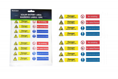 Solar Battery Area Warning Labels (10 Sheets)